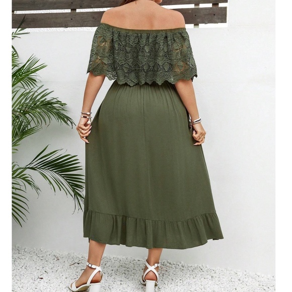 Candace Off-Shoulder Ruffle Hem Dress Forest Green